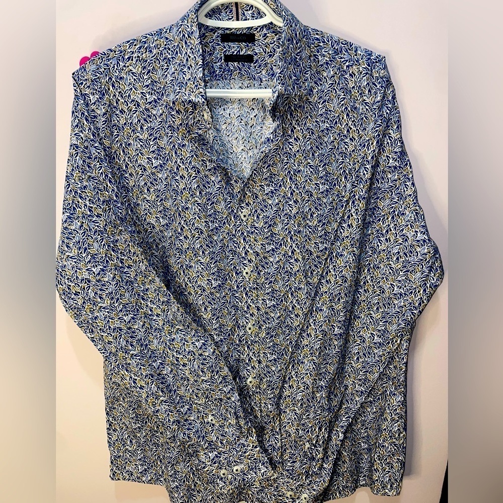 (NWT) RW & CO Slim-Tailored Fit Dress Shirt With Blue Floral Pattern, Size Large - Picture 2 of 5